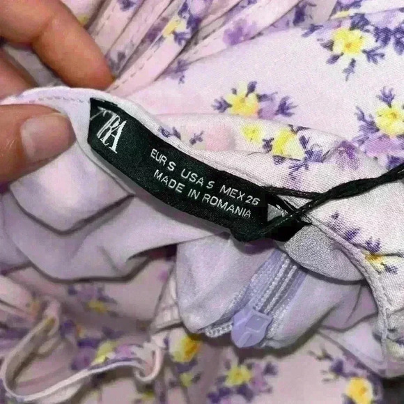 NWT Zara Printed sweetheart floral purple pink yellow Linen Blend Dress SZ small - Picture 15 of 16